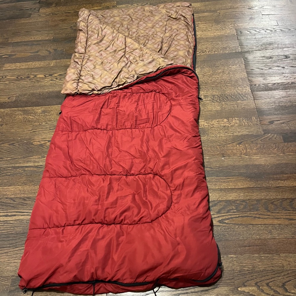 Coleman Sleeping Bag Red Plaid Lining Rectangular Camping Gear 72x31
